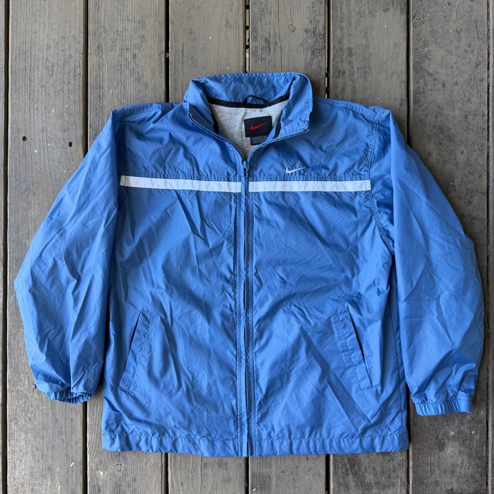 Nike Vintage Windbreaker Jacket Blue White Stripe Jersey Lined Y2K Boys Large